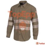 CAMISA DRILL MANGA LARGA CON CINTA REFLECTIVA COLOR CAKI