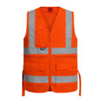CHALECO CON LOGO Y CINTA REFLECTIVA COLOR NARANJA