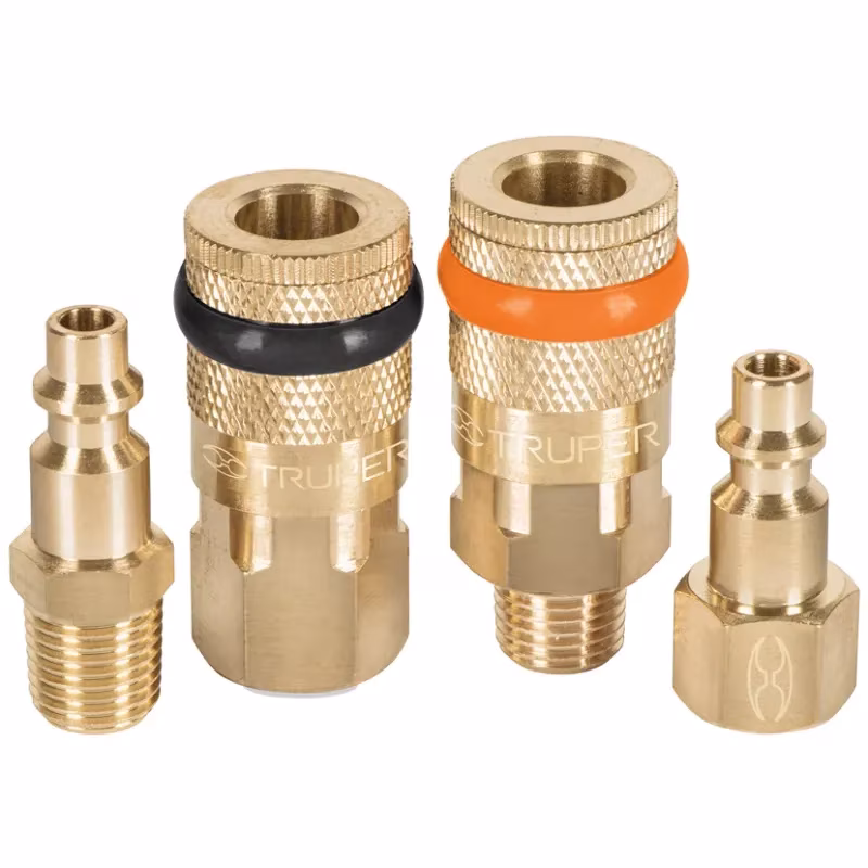 juego-de-acoples-y-conectores-de-laton-4-piezas-conexion-rapida-14-npt-coral-4-19080-truper JUEGO DE ACOPLE Y CONECTORES RAPIDOS 1/4 NPT - Imagen 1